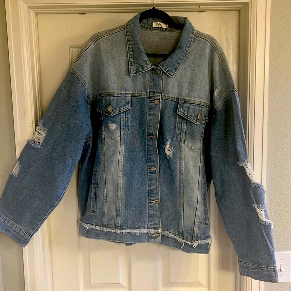 Blushing Brunette Size XL Distressed Denim Jacket